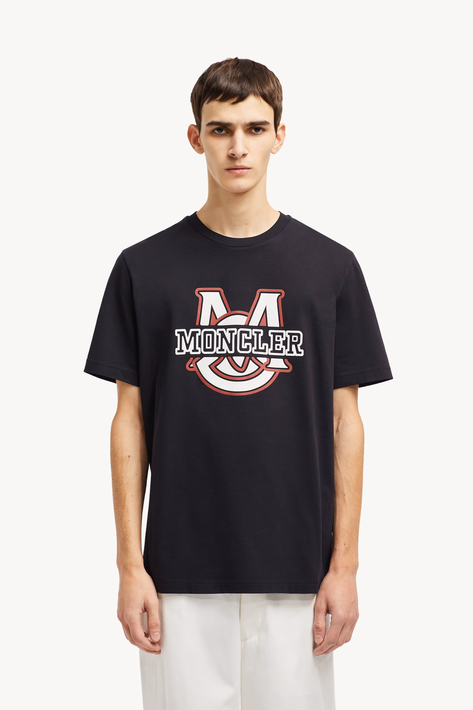 Camiseta de algodón con motivo de logotipo universitario Hombre Azul marino Moncler 3